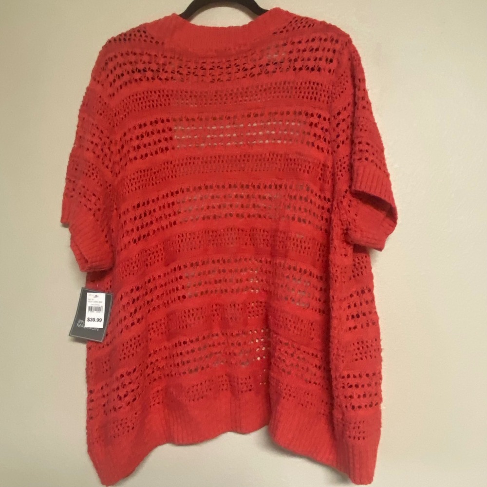 89th & Madison Womens 2X Red Orange Pointelle Crochet Short Sleeve Cardigan NWT - Picture 8 of 8
